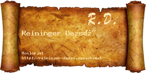 Reininger Dezső névjegykártya